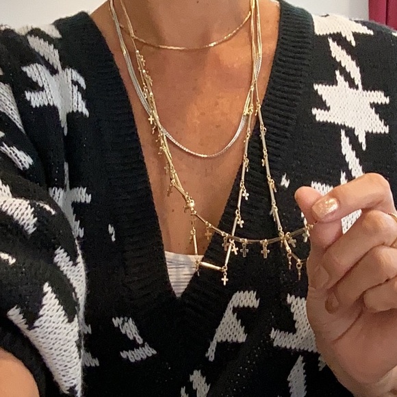 N27. Express Gold Multi Chain W/crosses Necklace - Picture 2 of 2